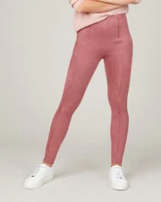 Spanx 20322Q Women's Sz S Rich Rose Pink Faux Suede High Waisted Leggings