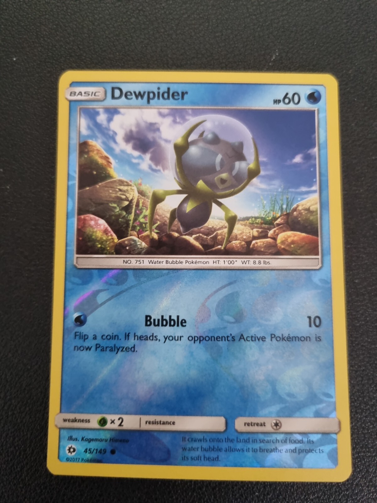 REVERSE HOLO Pokemon TCG Sun Moon Base Card Dewpider 45/149