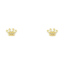 Ioka - 14K Yellow Gold CZ Princess Crown or Tiara Screw Back Stud Earrings