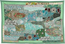 Cotton Patchwork Tapestry Beaded Wall Decor Heavy Embroidery Wall Hanging