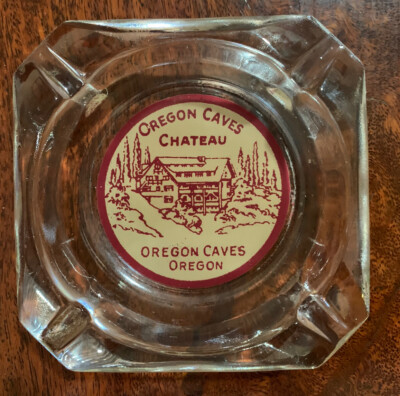 Vintage Oregon Caves Chateau Oregon Glass Advertising Ashtray