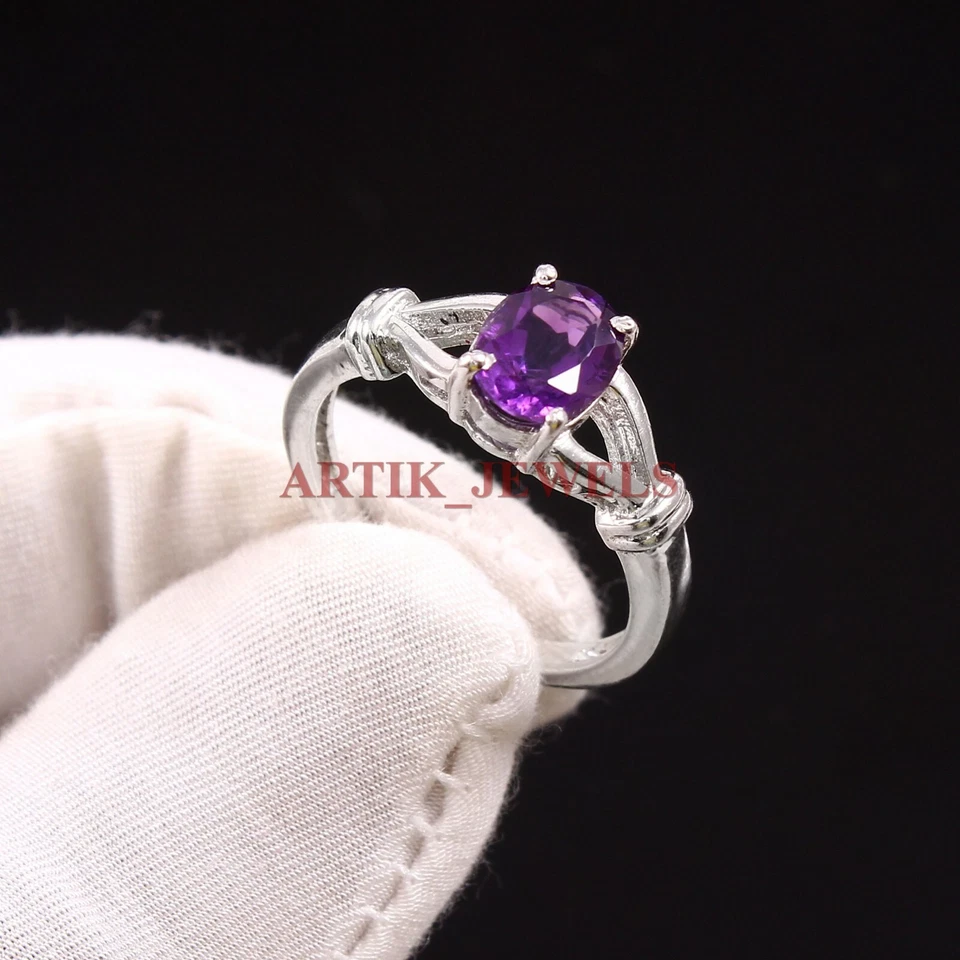 Anello In Argento Sterling 925 Con Gemma Naturale Di Ametista Per Donna #4656 - Immagine 2 di 4