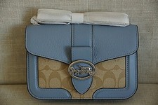 Coach Georgie Crossbody In Signature Canvas Silver/Light Khaki/ Blue NWT 7287