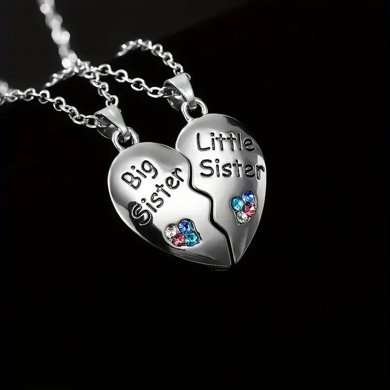925 Sterling Silver Charm New Fashion Love Heart Big Little Sister