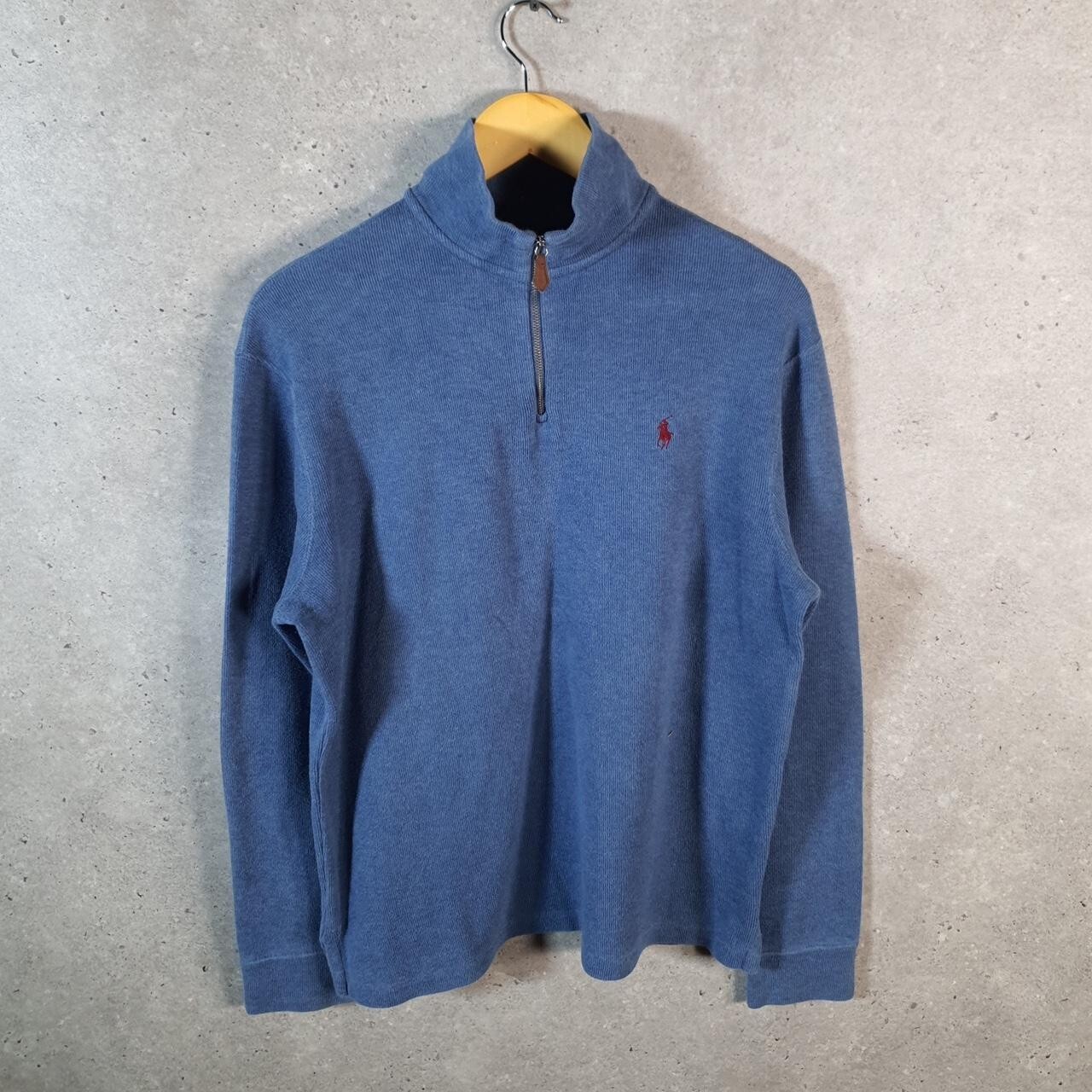 Polo Ralph Lauren vintage 1 4 zip felpa uomo blu medio pullover pony