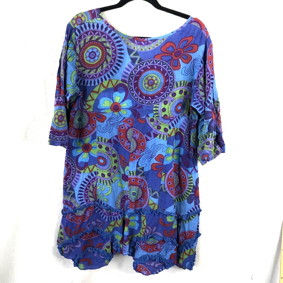 Top de hilo sagrado para mujer talla única azul rojo abstracto arte moderno boho playero Foto 3 de 4