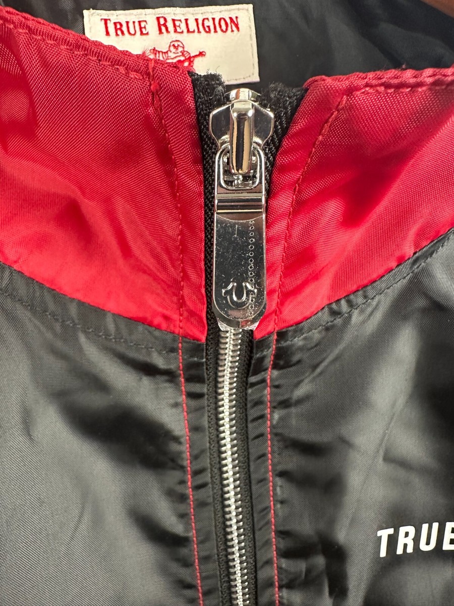 True Religion Men's Windbreaker Jacket Medium Black Red