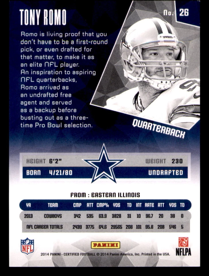2014 Panini Certified Hot Box Blue Camo #26 Tony Romo #81/100 - Image 2 of 2