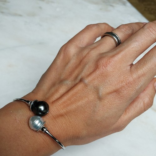 Südsee Tahitiperlen UNIKAT Barockperle Armband Doppel Perle Silber925 Armreif 11 - Bild 6 von 7