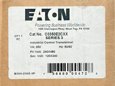 NEW EATON C0350E2CXX Type MTE Control Transformer, 240/480 V Pri, 120/240 V Sec