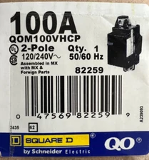 Square D QO 100 Amp 22k AIR QOM1 Frame Size Main Breaker QOM100VHCP