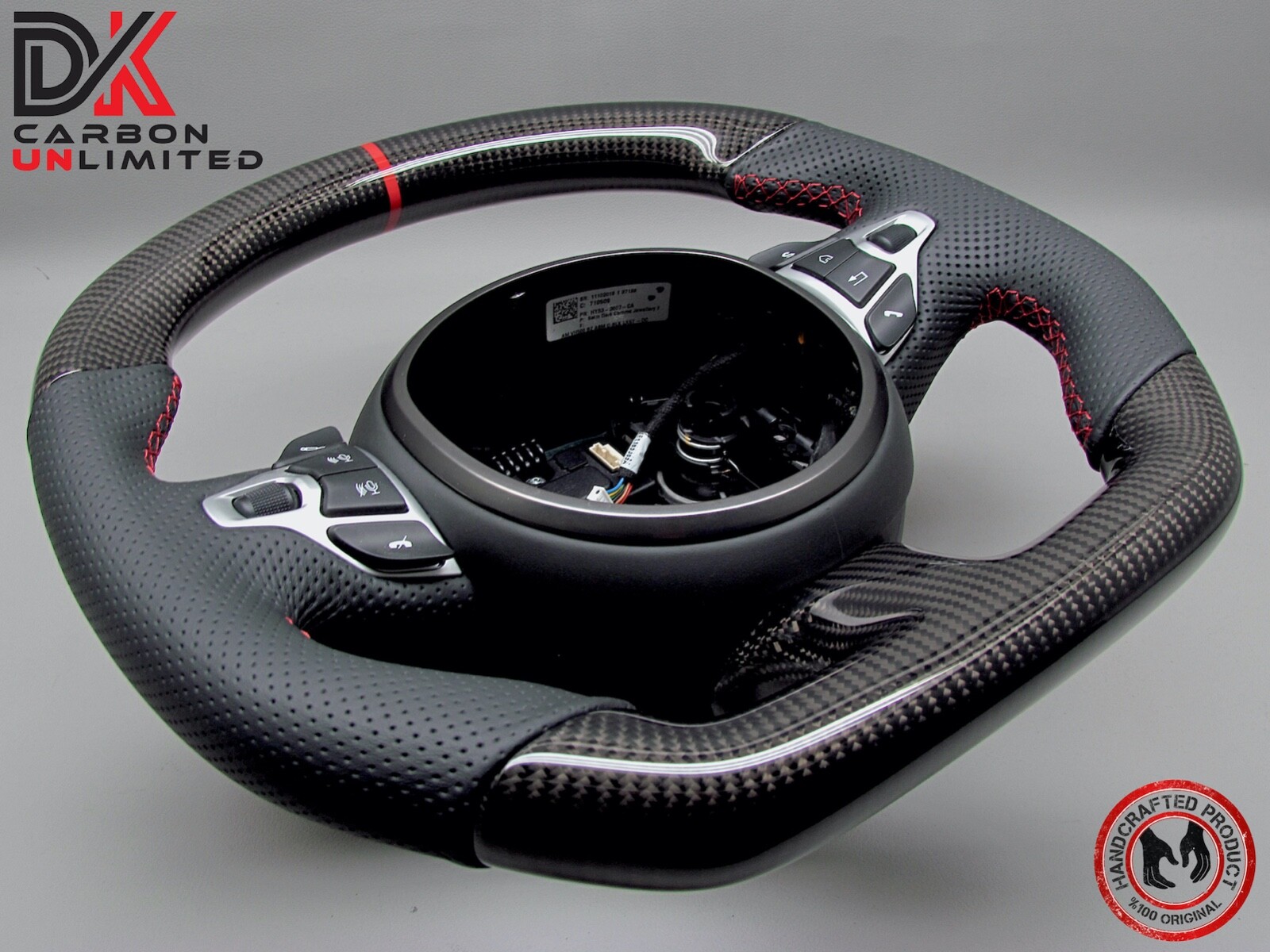 Aston Martin DBS DB11 Vantage Red Ring Perforated Gloss Carbon Steering Wheel v1