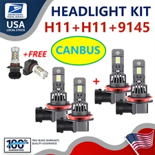 H11+H11+9145 CANBUS LED Headlight Kit Bulb High Low Beam Fog Lights white 6000k