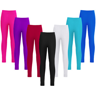 Mädchen Sport Lange Leggins Skinny Tights Hose Taille Einfarbig Workout Outfit