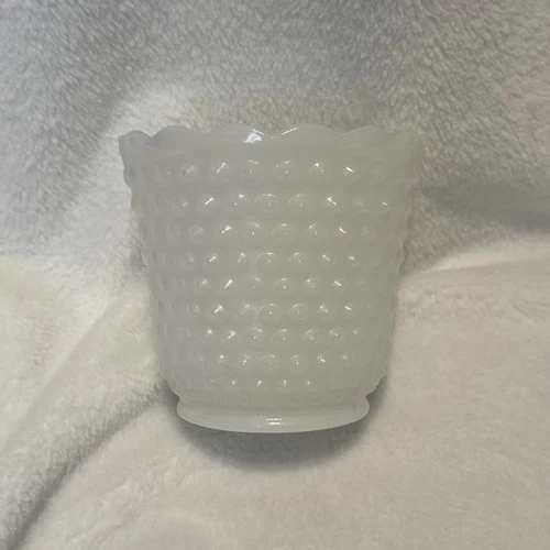Vintage Fire King Milk Glass Hob Nail Vase, Pot Planter