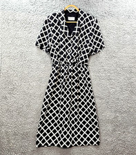 Vintage Dolina Womens A-line Midi Dress Size 14 Petite Black White Check