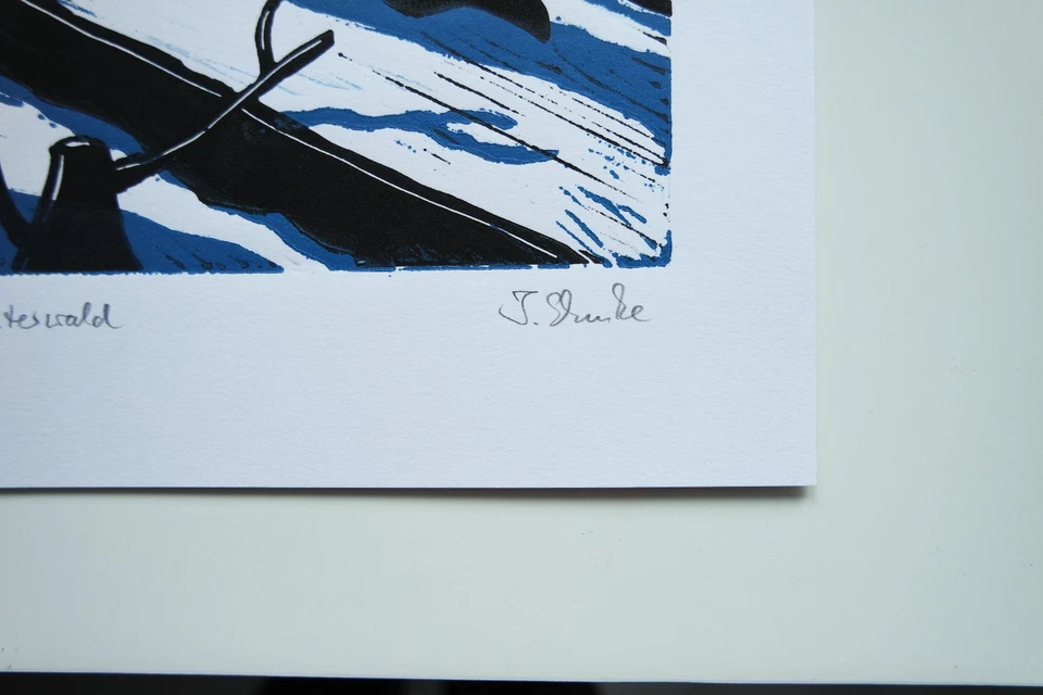 Farb-Linolschnitt „Winterwald“, Originaldruck, signiert T. Ehmke, 2025 - Bild 4 von 4