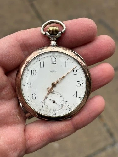 Vintage Omega Open Face Pocket Watch .800 Silver White Dial W Arabic Numerals