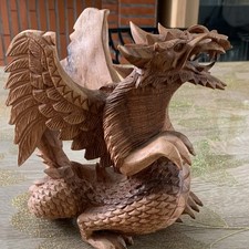 Statue figurine dragon en bois sculptée – Animal fantastique – 1 pièce