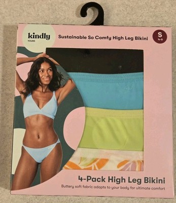 Kindly Yours Women's SMALL 4-6 High Leg 4-PACK So Comfy Bikini Panties #10726