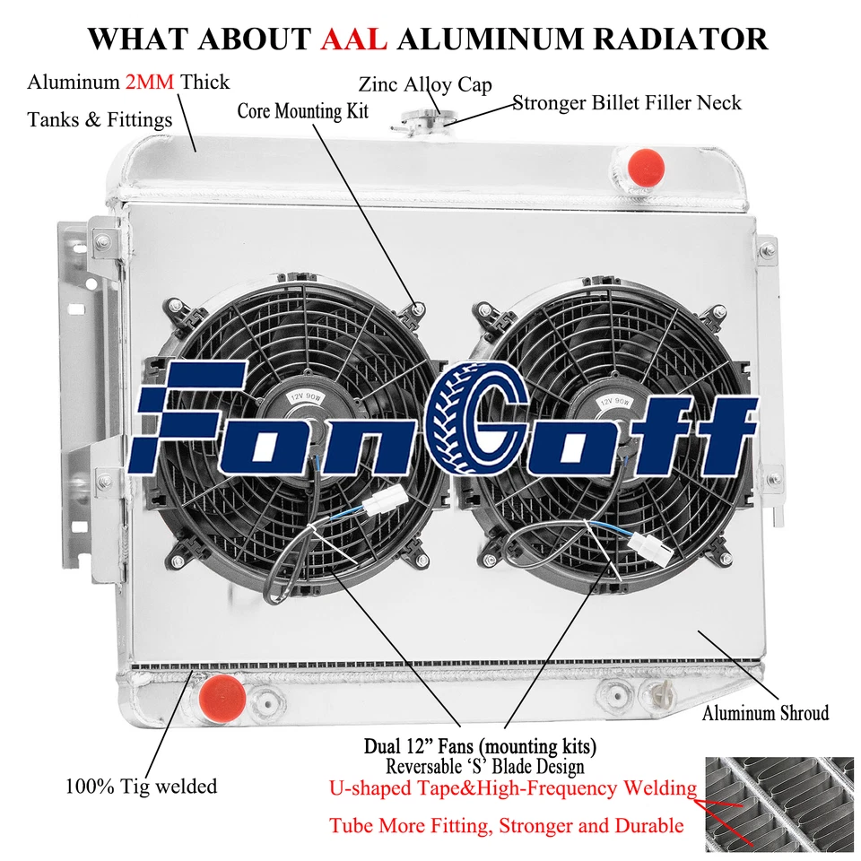 3 Row Radiator Shroud Fan For 1966-1969 1967 Dodge Charger 500 R/T Big Block V8 Foto 3 de 4