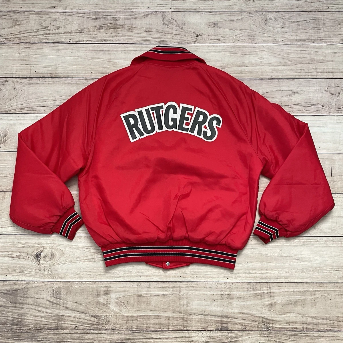 Vintage 80s Rutgers University Scarlet Knights Red Satin Jacket 
