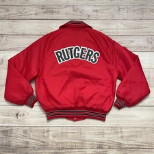 Vintage 80s Rutgers University Scarlet Knights Red Satin Jacket Size Large L 90s
