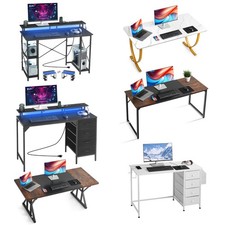 Uimoso 47/63/70.9in Computer Desk with LED Lighting and Drawers for Home Office