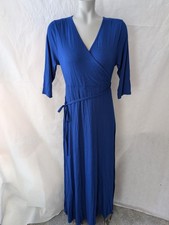 Chris & Carol Blue Maxi V Neck Tie Waist Long Dress 3/4 Sleeve Size M NWT