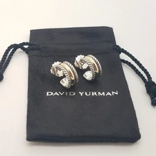 David Yurman Sterling Silver & 14k Gold 16mm Cable Thoroughbred Hoop Earrings