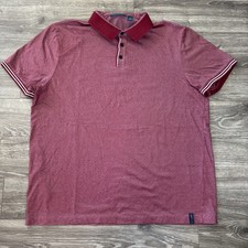 PERRY ELLIS Polo Mens XL Red Burgundy Striped Short Sleeve Moisture Wicking
