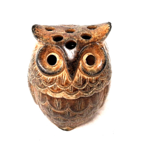 Owl Incense Burner Vintage MCM Ceramic Brown Drip Glaze Boho Decor USA - Image 1
