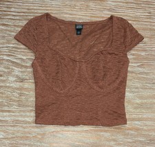 Women s Wild Fable Short Sleeve Lace Bustier Top Size XXS Crop Stretch Brown