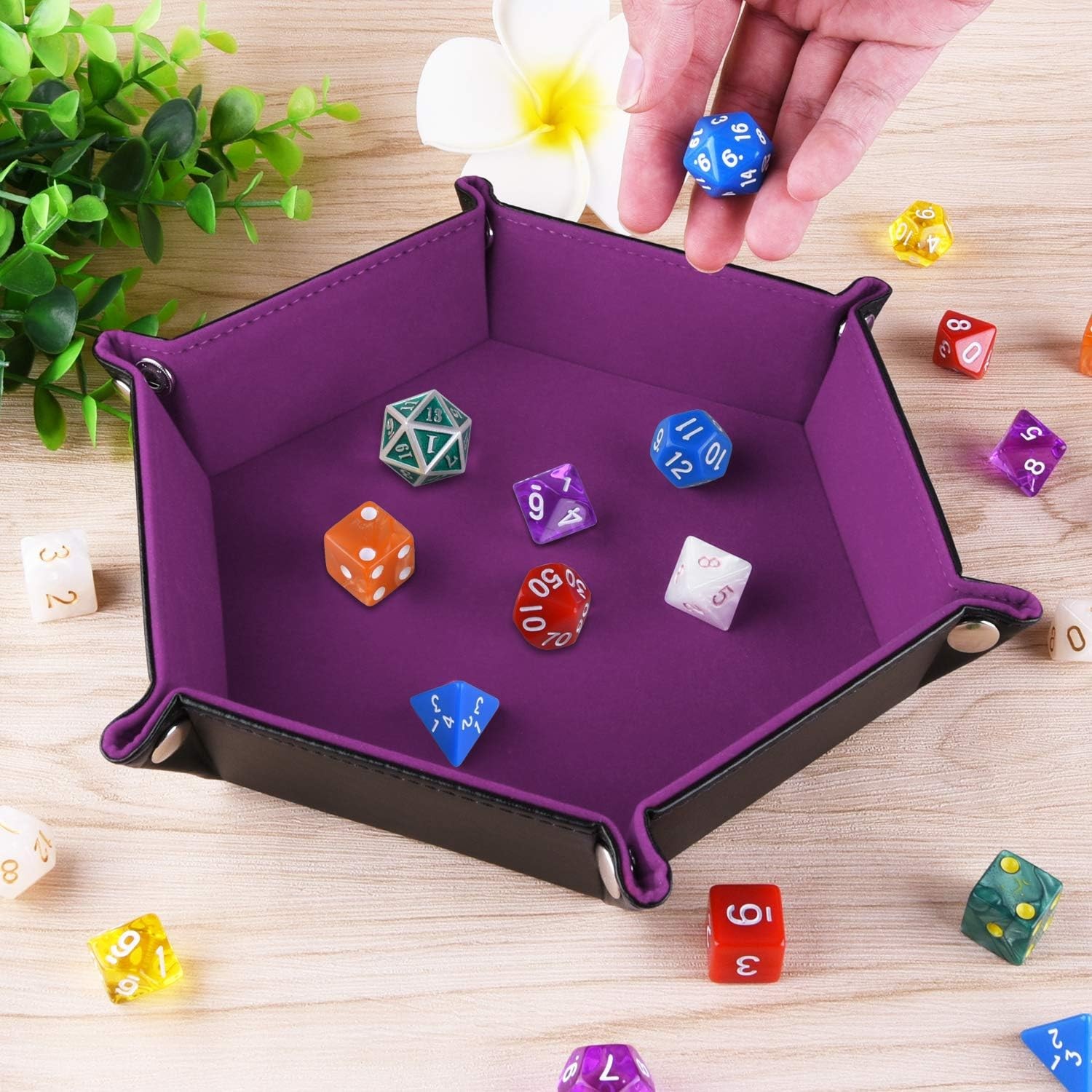 SIQUK Double Sided Dice Tray, Folding Hexagon PU Leather and Dark Violet 
