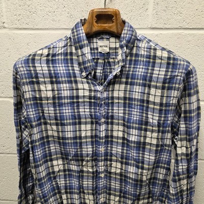 Aspesi Shirt Mens XL  Blue Check 21x31 Cotton Long Sleeve Button Up