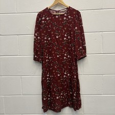 TU Woman Burgundy Floral Midi Dress Size 12 Red Boho Viscose Tea Dress