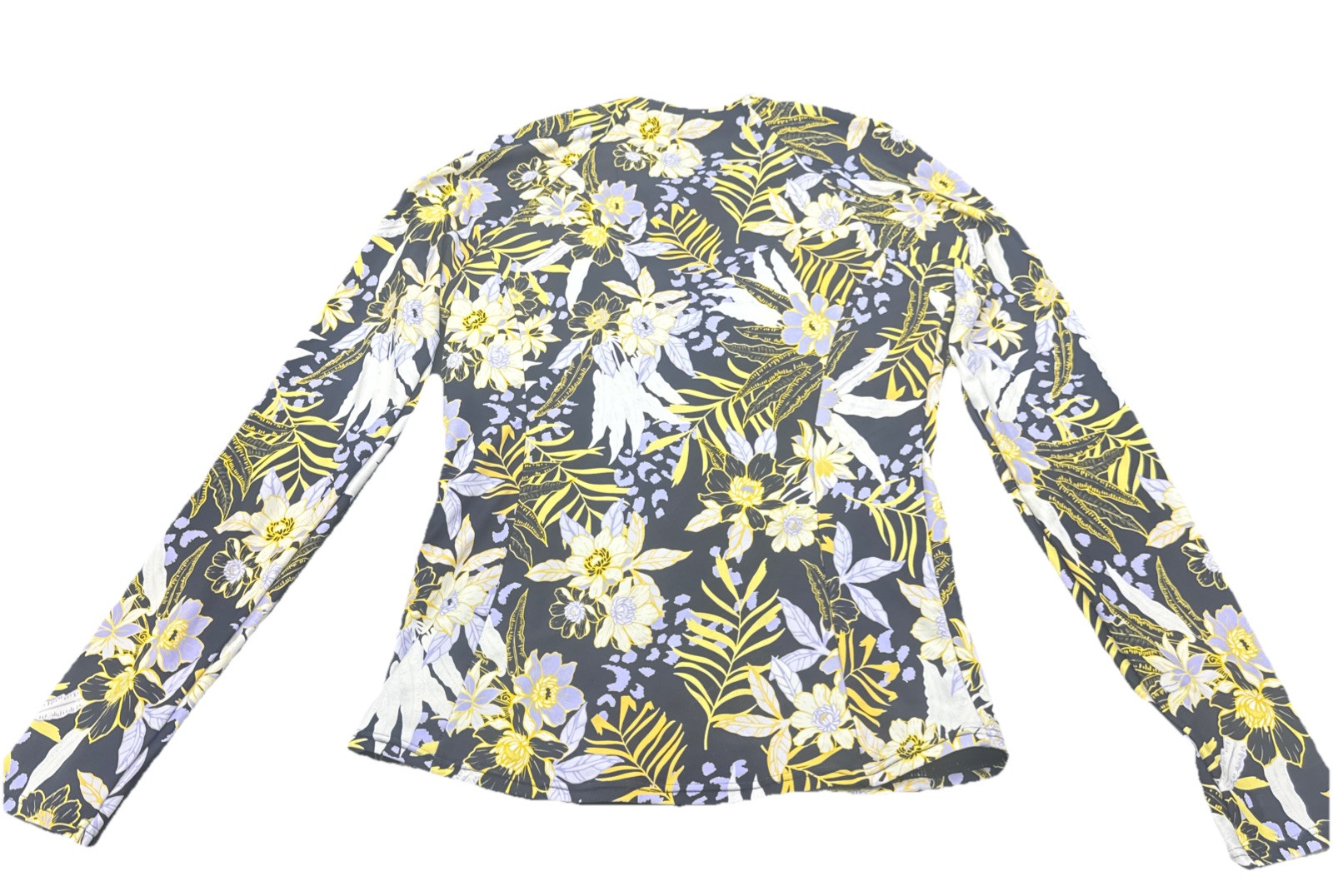 Sunseeker Womens Full Zip Blue Yellow White Long Sleeve Swim Top Sz 4/6 Stretch