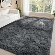 Hypoallergenic Kids Rug 4x6 - Non-Toxic, Non-Slip, Washable Gray Shag Carpet
