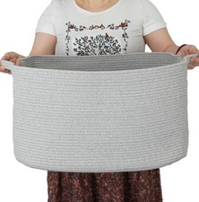 Large Rectangle Blankets Basket Living Room 22"x17"x12" Woven Cotton Rope Sto...