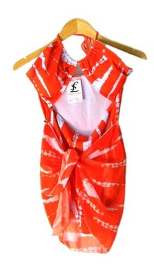 Monokini Tropucal Orange/white With A Sarong, Beach Pool Travel Vacation Sz L