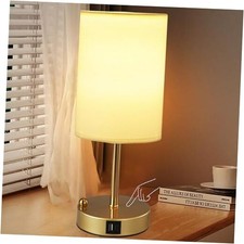 Touch Control Table Lamp for Bedroom, 3-Way Dimmable Gold Base Linen Shade