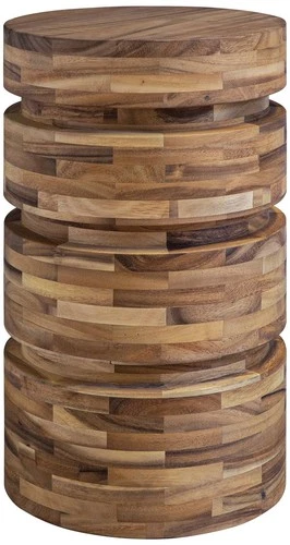 Modern Acacia Wood Round Drink Table 12" Wide Natural Living Room Bedroom House - Picture 2 of 3