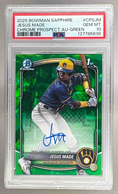Jesus Made 2025 Bowman Chrome Sapphire Green Refractor Auto 1st RC 55/99 PSA 10