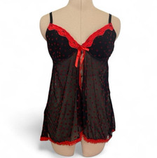 Rampage Intimates black with red hearts mesh babydoll lingerie top 1X