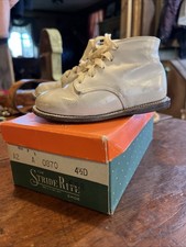 Vintage Child  s Leather Shoes, White, 1940s, Size 4 1/2 D, Used, Stride Rite