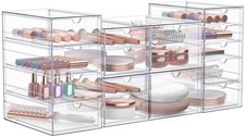 Sorbus Clear Acrylic Makeup Organizer, 4-Piece Stackable Storage, 16 Drawers