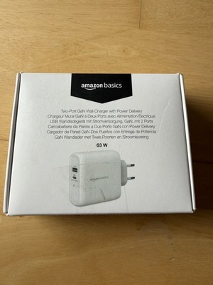Amazon Basics GaN-Wandladegerät mit 2 Anschlüsse, 63 W, 1 USB-C-Port mit 45 W