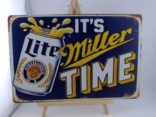 Miller Lite Miller Time Beer Tin Sign 12x8 Bar Wall Decor Metal Imperfections