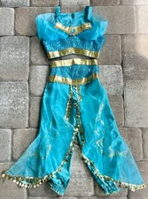 Princess Jasmine Costume 3 Piece Set Blue Sequin Gold Trim Size 120 Girls 5-6