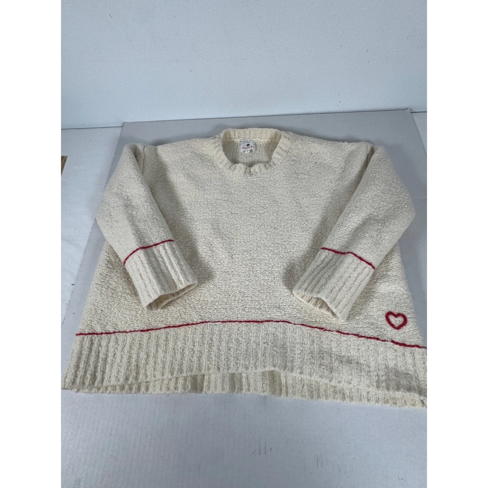 Suéter para mujer 100 % lana hilo italiano adornado con corazón crema Foto 3 de 4